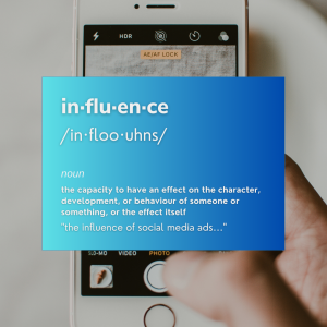 Image with the definition of the word "influence" as "the capacity to have an effect on the character, development, or behavior of someone or something, or the effect itself"